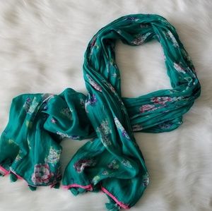 AE Teal Floral Scarf w/Tassels